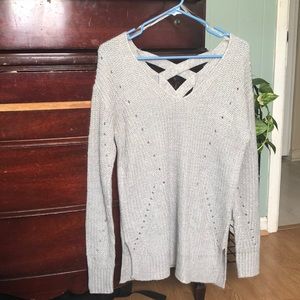 Gray over sized sweater with cross back